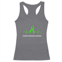 Traumatic Brain Injury Awareness Racerback Tank Top TBI Warrior Heartbeat Green Ribbon