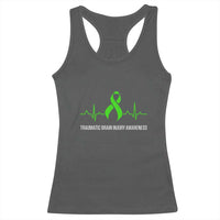 Traumatic Brain Injury Awareness Racerback Tank Top TBI Warrior Heartbeat Green Ribbon