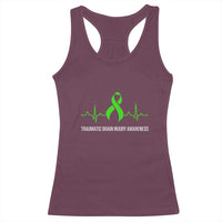 Traumatic Brain Injury Awareness Racerback Tank Top TBI Warrior Heartbeat Green Ribbon