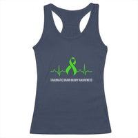 Traumatic Brain Injury Awareness Racerback Tank Top TBI Warrior Heartbeat Green Ribbon