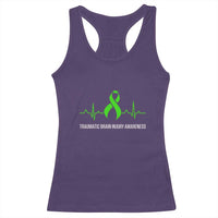 Traumatic Brain Injury Awareness Racerback Tank Top TBI Warrior Heartbeat Green Ribbon