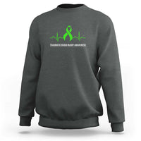 Traumatic Brain Injury Awareness Sweatshirt TBI Warrior Heartbeat Green Ribbon