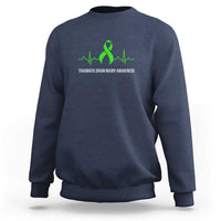 Traumatic Brain Injury Awareness Sweatshirt TBI Warrior Heartbeat Green Ribbon