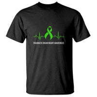Traumatic Brain Injury Awareness T Shirt TBI Warrior Heartbeat Green Ribbon