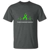 Traumatic Brain Injury Awareness T Shirt TBI Warrior Heartbeat Green Ribbon