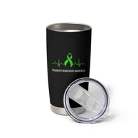 Traumatic Brain Injury Awareness Tumbler Cup TBI Warrior Heartbeat Green Ribbon
