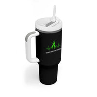 Traumatic Brain Injury Awareness Tumbler With Handle TBI Warrior Heartbeat Green Ribbon