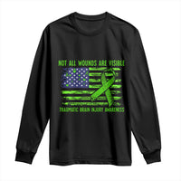 Traumatic Brain Injury Awareness Long Sleeve Shirt Not All Wounds Are Visible TBI Warrior American Flag