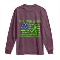 Traumatic Brain Injury Awareness Long Sleeve Shirt Not All Wounds Are Visible TBI Warrior American Flag