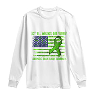 Traumatic Brain Injury Awareness Long Sleeve Shirt Not All Wounds Are Visible TBI Warrior American Flag
