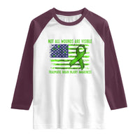 Traumatic Brain Injury Awareness Raglan Shirt Not All Wounds Are Visible TBI Warrior American Flag