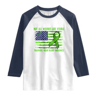 Traumatic Brain Injury Awareness Raglan Shirt Not All Wounds Are Visible TBI Warrior American Flag
