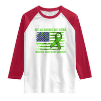 Traumatic Brain Injury Awareness Raglan Shirt Not All Wounds Are Visible TBI Warrior American Flag