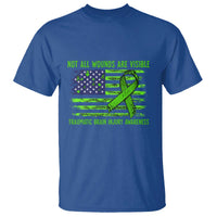 Traumatic Brain Injury Awareness T Shirt Not All Wounds Are Visible TBI Warrior American Flag