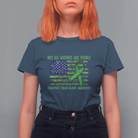 Traumatic Brain Injury Awareness T Shirt For Women Not All Wounds Are Visible TBI Warrior American Flag