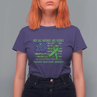 Traumatic Brain Injury Awareness T Shirt For Women Not All Wounds Are Visible TBI Warrior American Flag