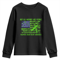 Traumatic Brain Injury Awareness Youth Sweatshirt Not All Wounds Are Visible TBI Warrior American Flag