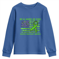 Traumatic Brain Injury Awareness Youth Sweatshirt Not All Wounds Are Visible TBI Warrior American Flag
