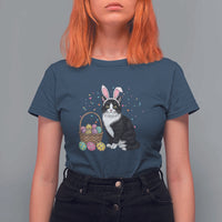 Easter Day Cat Bunny Ears Eggs Graphic T Shirt For Women - Wonder Print Shop