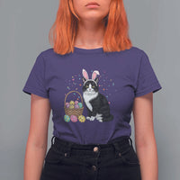 Easter Day Cat Bunny Ears Eggs Graphic T Shirt For Women - Wonder Print Shop