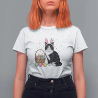 Easter Day Cat Bunny Ears Eggs Graphic T Shirt For Women - Wonder Print Shop