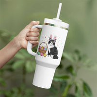 Easter Day Cat Bunny Ears Eggs Graphic Tumbler With Handle - Wonder Print Shop