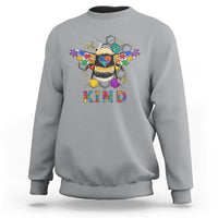 Sport gray crewneck sweatshirt with colorful bee graphic and "KIND" print on chest
