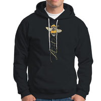Black hooded sweatshirt with bee graphic and front pocket pouch