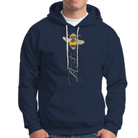 Navy hooded sweatshirt with bee graphic and front pocket pouch