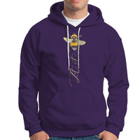 Purple hooded sweatshirt with bee graphic and front pocket pouch