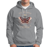 Sport gray hoodie with front moth graphic and "You Are What You Manifest" text
