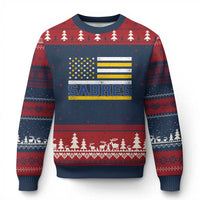 Retro Patriotic Sabres Name Pride American Flag Ugly Christmas Sweater Distressed Sports Fan Graphic
