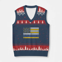 Retro Patriotic Sabres Name Pride American Flag V-Neck Knit Sweater Vest Distressed Sports Fan Graphic