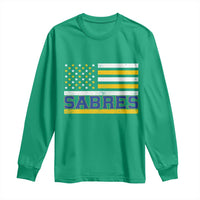 Retro Patriotic Sabres Name Pride American Flag Long Sleeve Shirt Distressed Sports Fan Graphic