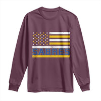Retro Patriotic Sabres Name Pride American Flag Long Sleeve Shirt Distressed Sports Fan Graphic