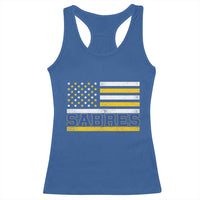 Retro Patriotic Sabres Name Pride American Flag Racerback Tank Top Distressed Sports Fan Graphic
