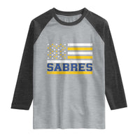Retro Patriotic Sabres Name Pride American Flag Raglan Shirt Distressed Sports Fan Graphic