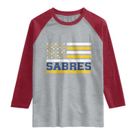 Retro Patriotic Sabres Name Pride American Flag Raglan Shirt Distressed Sports Fan Graphic