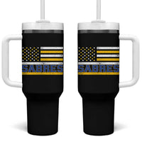 Retro Patriotic Sabres Name Pride American Flag Tumbler With Handle Distressed Sports Fan Graphic