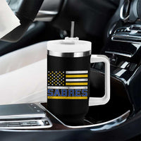 Retro Patriotic Sabres Name Pride American Flag Tumbler With Handle Distressed Sports Fan Graphic