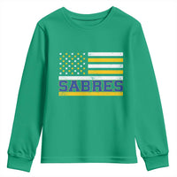 Retro Patriotic Sabres Name Pride American Flag Youth Sweatshirt Distressed Sports Fan Graphic