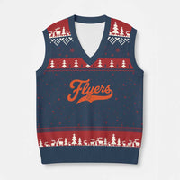 Vintage Flyers Name Script Style V-Neck Knit Sweater Vest Retro Distressed Tailgate Spirit Sports Fan