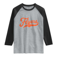 Vintage Flyers Name Script Style Raglan Shirt Retro Distressed Tailgate Spirit Sports Fan