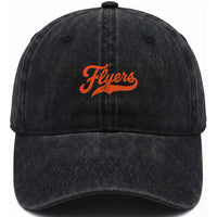 Vintage Flyers Name Script Style Washed Cotton Baseball Cap Retro Distressed Tailgate Spirit Sports Fan