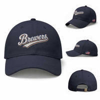 Vintage 70s Brewers Name Script Style Baseball Cap Retro Distressed Tailgate Spirit Sports Fan