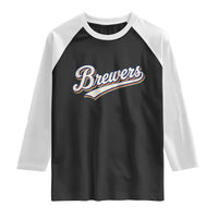Vintage 70s Brewers Name Script Style Raglan Shirt Retro Distressed Tailgate Spirit Sports Fan