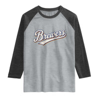 Vintage 70s Brewers Name Script Style Raglan Shirt Retro Distressed Tailgate Spirit Sports Fan