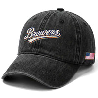 Vintage 70s Brewers Name Script Style Washed Cotton Baseball Cap Retro Distressed Tailgate Spirit Sports Fan
