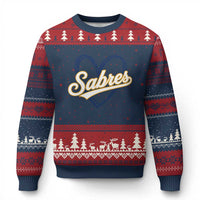 Vintage 70s Sabres Name Heart Script Style Ugly Christmas Sweater Retro Distressed Tailgate Spirit Sports Fan