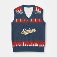 Vintage 70s Sabres Name Heart Script Style V-Neck Knit Sweater Vest Retro Distressed Tailgate Spirit Sports Fan